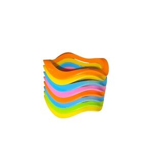 Vintage Wavy Plastic Bangle Bracelet Set Neon Mod Pop Art Stack of 8 J42